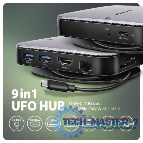 HMC-UFO Wieloportowy hub USB 9in1, 10Gbps, 2x USB-A, HDMI 4K/60Hz, M.2 NVMe/SATA, audio, PD 100W, SD/microSD, GLAN, 65cm USB-C k HMC-UFO Wieloportowy hub USB 9in1, 10Gbps, 2x USB-A, HDMI 4K/60Hz, M.2 NVMe/SATA, audio, PD 100W, SD/microSD, GLAN, 65cm USB-C k