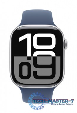 Watch Series 10 GPS, koperta 42 mm z aluminium w kolorze srebrnym z paskiem sportowym w kolorze denim - rozmiar M/L