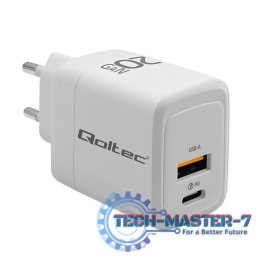 Ładowarka sieciowa 20W GaN | 5-20V | 1.5-3A | 1xUSB-C PD | 1xUSB QC 3.0 | Biała