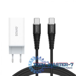 Ładowarka sieciowa 65W GaN LA-07 z kablem typu C-USB typ C 100W 1m, biało-czarna