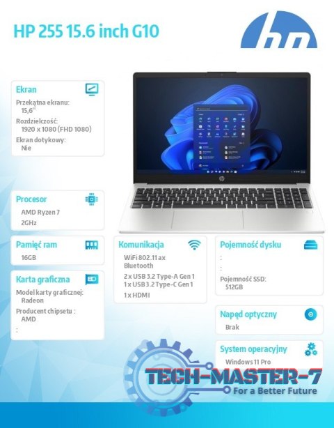 Notebook 255 G10 R7-7730U 512GB/16GB/W11Pro/15,6 cali AD1A9ET Notebook 255 G10 R7-7730U 512GB/16GB/W11Pro/15,6 cali AD1A9ET