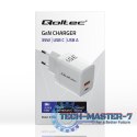 Ładowarka sieciowa 35W GaN | 5-20V | 1.5-3A | 1xUSB-C PD | 1xUSB QC 3.0 | Biała