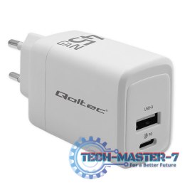 Ładowarka sieciowa 45W GaN | 5-20V | 1.5-3A | 1xUSB-C PD | 1xUSB QC 3.0 | Biała