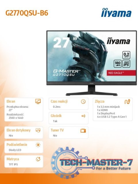 Monitor 27 cali G2770Q 0.2ms, IPS, DP, HDMI, 180Hz Monitor 27 cali G2770Q 0.2ms, IPS, DP, HDMI, 180Hz