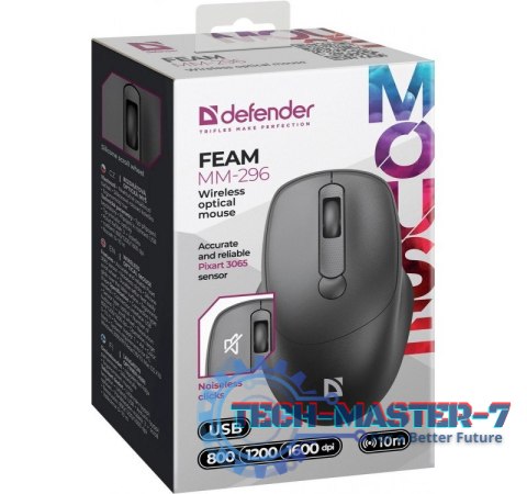 Mysz bezprzewodowa silent click FEAM MM-296 RF 1600 DPI Czarna Mysz bezprzewodowa silent click FEAM MM-296 RF 1600 DPI Czarna