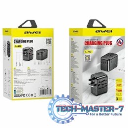 Ładowarka podróżna GaN 65W 4w1 US/AU/EU/UK C-40 2xUSB +3xUSB-C