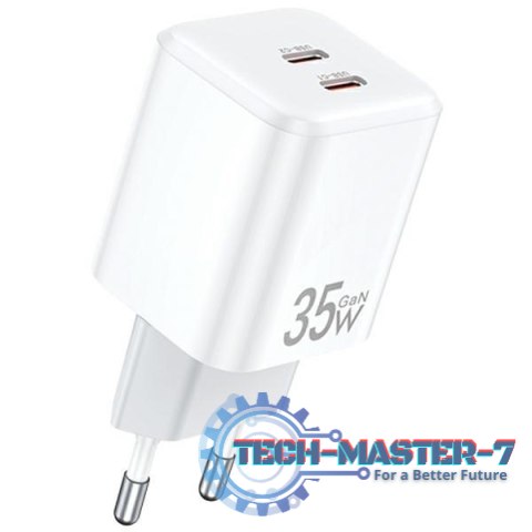 Ładowarka sieciowa GaN 35W 2xUSB-C PD65-EU Biała