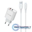 Ładowarka sieciowa GaN PD81L 22,5W USB+USB-C + Kabel USB/Lightning