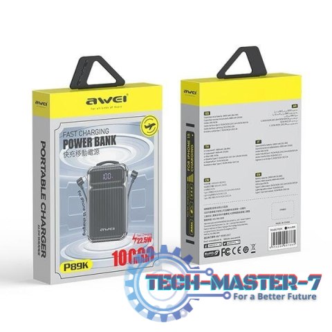 Powerbank 10000mAh 22,5W P89K wbudowane kable USB-C , Lightning wyjścia 1xUSB+ USB-C Powerbank 10000mAh 22,5W P89K wbudowane kable USB-C , Lightning wyjścia 1xUSB+ USB-C