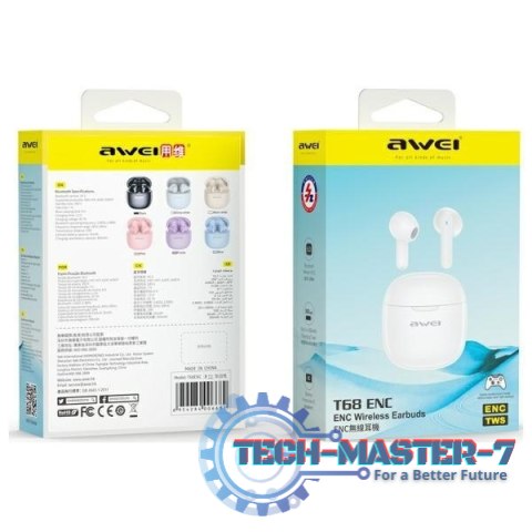 Słuchawki Bluetooth 5.3 T68 TWS ENC Białe Słuchawki Bluetooth 5.3 T68 TWS ENC Białe