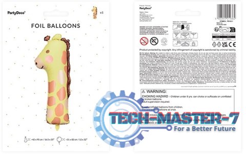 Balon foliowy urodzinowy cyfra "1" - Żyrafa 31x82 cm Balon foliowy urodzinowy cyfra "1" - Żyrafa 31x82 cm