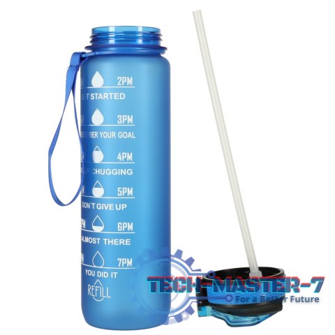 Butelka na wodę bidon ze słomką uchwytem miarką motywacyjną na siłownię BPA free Tritan 1l niebieska Butelka na wodę bidon ze słomką uchwytem miarką motywacyjną na siłownię BPA free Tritan 1l niebieska