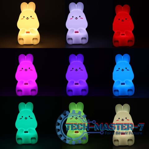 Lampka nocna dla dzieci silikonowa dotykowa miękka LED RGB biała z różem króliczek Lampka nocna dla dzieci silikonowa dotykowa miękka LED RGB biała z różem króliczek