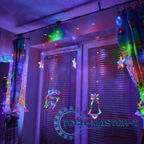 Lampki LED kurtyna renifer dzwonek mix świąteczne choinkowe 2,5m 138LED multikolor 8 trybów świecenia IP44 Lampki LED kurtyna renifer dzwonek mix świąteczne choinkowe 2,5m 138LED multikolor 8 trybów świecenia IP44