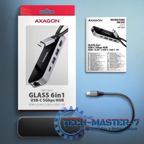 HMC-6GLN Wieloportowy hub USB 6in1, 5Gbps, 2xUSB-A, 1x USB-C, GLAN, HDMI 4K/60Hz, PD 100W, 20cm USB-C kabel HMC-6GLN Wieloportowy hub USB 6in1, 5Gbps, 2xUSB-A, 1x USB-C, GLAN, HDMI 4K/60Hz, PD 100W, 20cm USB-C kabel