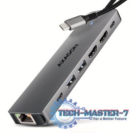 HMC-7HX2 Wieloportovy hub USB 7in1, 5Gbps, 2x USB-A, 1x USB-C, 2x HDMI 4K/60Hz, GLAN, PD 100W, 15cm USB-C kabel