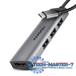 HMC-H3A Wieloportowy hub USB 4in1, 5Gbps, 3x USB-A (2x USB2.0, 1x USB3.0) + HDMI 4K/30Hz, metal, 15cm USB-C kabel