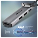 HMC-H3A Wieloportowy hub USB 4in1, 5Gbps, 3x USB-A (2x USB2.0, 1x USB3.0) + HDMI 4K/30Hz, metal, 15cm USB-C kabel