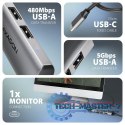 HMC-H3A Wieloportowy hub USB 4in1, 5Gbps, 3x USB-A (2x USB2.0, 1x USB3.0) + HDMI 4K/30Hz, metal, 15cm USB-C kabel