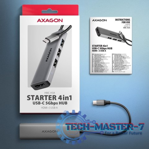 HMC-H3A Wieloportowy hub USB 4in1, 5Gbps, 3x USB-A (2x USB2.0, 1x USB3.0) + HDMI 4K/30Hz, metal, 15cm USB-C kabel HMC-H3A Wieloportowy hub USB 4in1, 5Gbps, 3x USB-A (2x USB2.0, 1x USB3.0) + HDMI 4K/30Hz, metal, 15cm USB-C kabel