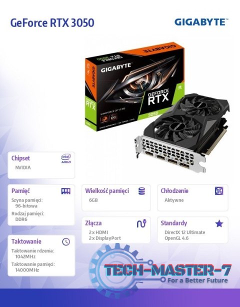 Karta graficzna GeForce RTX 3050 WINDFORCE OC V2 6GB GDDR6 96bit 2DP/2HDMI Karta graficzna GeForce RTX 3050 WINDFORCE OC V2 6GB GDDR6 96bit 2DP/2HDMI