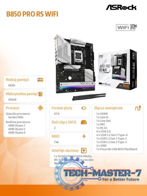 Płyta główna B850 PRO RS WIFI AM5 4DDR5 ATX Płyta główna B850 PRO RS WIFI AM5 4DDR5 ATX
