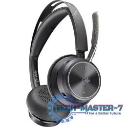 Zestaw słuchawkowy Voyager Focus 2 certyfikatem Microsoft Teams USB-C-C z podstawką ładującą, przejściówka USB-C/A 9T9J6AA