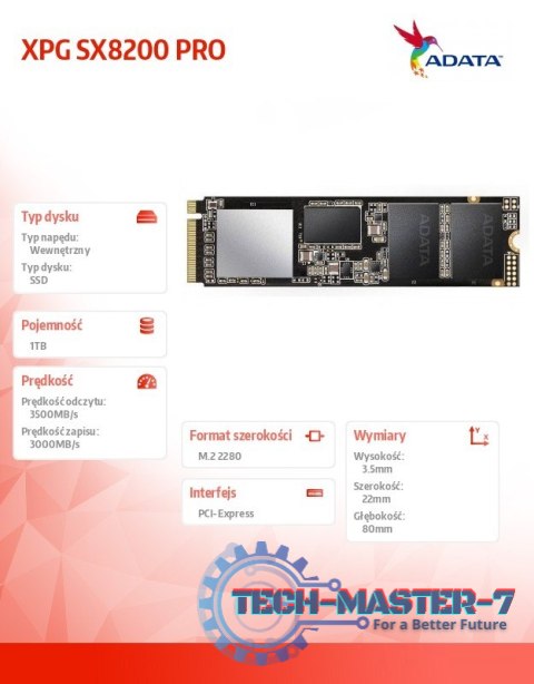 Dysk XPG SX8200 PRO 1TB PCIe 3x4 3.5/3 GB/s M.2 Dysk XPG SX8200 PRO 1TB PCIe 3x4 3.5/3 GB/s M.2