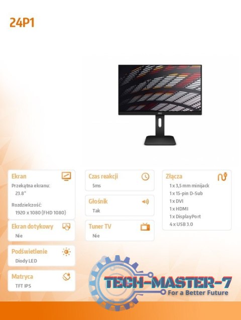 Monitor 23.8 24P1 IPS DVI DP HDMI Pivot Głośniki Monitor 23.8 24P1 IPS DVI DP HDMI Pivot Głośniki
