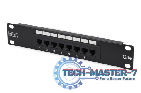 Patch panel 10" 8 portów, kat.5e, U/UTP, 1U, czarny (kompletny) Patch panel 10" 8 portów, kat.5e, U/UTP, 1U, czarny (kompletny)