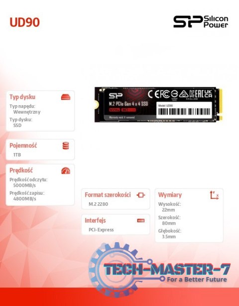 Dysk SSD UD90 1TB PCIe M.2 2280 NVMe Gen 4x4 5000/4800 MB/s Dysk SSD UD90 1TB PCIe M.2 2280 NVMe Gen 4x4 5000/4800 MB/s