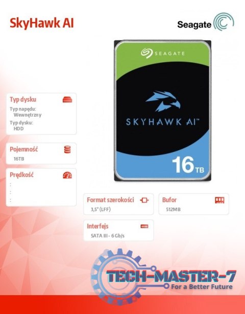 Dysk twardy SkyHawk AI 16TB 3,5 cali 512MB Dysk twardy SkyHawk AI 16TB 3,5 cali 512MB
