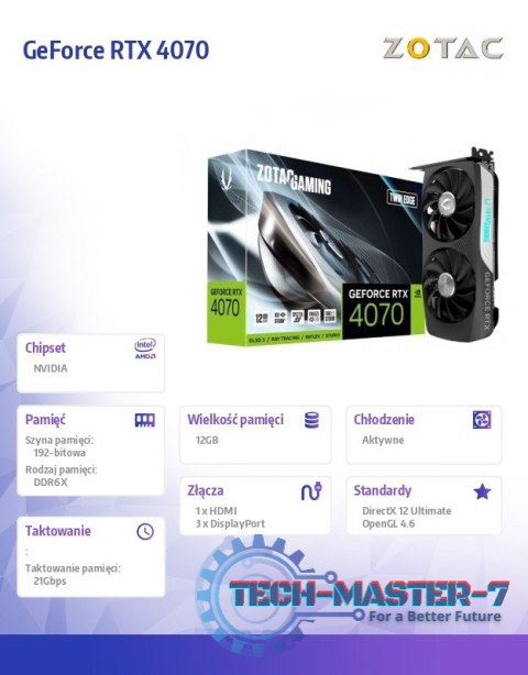 Karta graficzna GeForce RTX 4070 TWIN EDGE 12GB GDDR6X 192bit 3DP Karta graficzna GeForce RTX 4070 TWIN EDGE 12GB GDDR6X 192bit 3DP