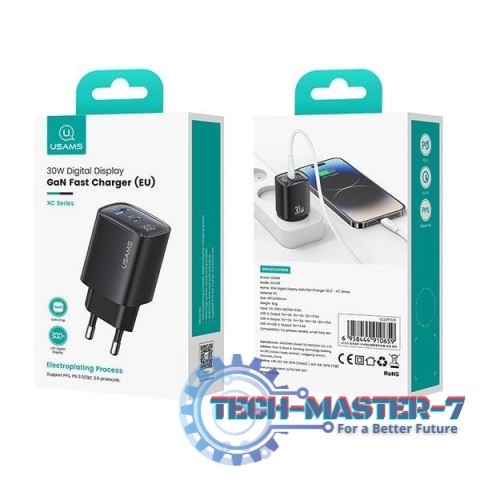 Ładowarka sieciowa 30W GaN LED USB+USB-C CC229 Fast Charging czarna Ładowarka sieciowa 30W GaN LED USB+USB-C CC229 Fast Charging czarna