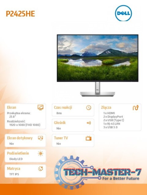 Monitor 24 cale P2425HE LED IPS 1920x1080/16:9/USBC/RJ45/HDMI/DP/USB/3Y Monitor 24 cale P2425HE LED IPS 1920x1080/16:9/USBC/RJ45/HDMI/DP/USB/3Y
