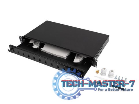 Przełącznica światłowodowa 12XSC simplex/12XLC duplex rack 19 1U czarna + akcesoria