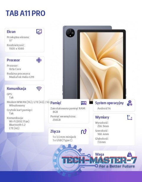 Tablet A11 Pro 4G 11" 8/256GB szary Tablet A11 Pro 4G 11" 8/256GB szary