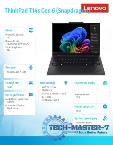Ultrabook ThinkPad T14s G6 21N10008PB W11Pro X1E-78-100/32GB/1TB/14 cali WUXGA/Black/3YR Premier Support + CO2 Offset Ultrabook ThinkPad T14s G6 21N10008PB W11Pro X1E-78-100/32GB/1TB/14 cali WUXGA/Black/3YR Premier Support + CO2 Offset