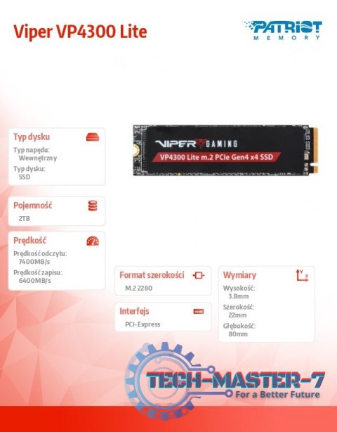 Dysk SSD 2TB Viper VP4300 Lite 7400/6400 M.2 PCIe Gen4x4 NVMe 2.0 PS5 Dysk SSD 2TB Viper VP4300 Lite 7400/6400 M.2 PCIe Gen4x4 NVMe 2.0 PS5