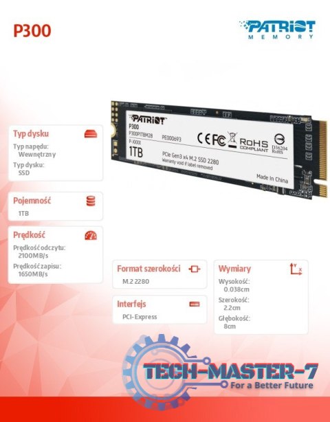 Dysk SSD P300 1TB M.2 PCIe Gen 3 x4 2100/1650 Dysk SSD P300 1TB M.2 PCIe Gen 3 x4 2100/1650