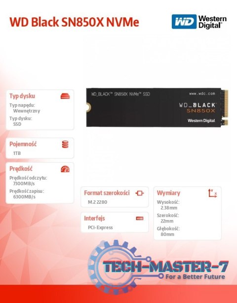 Dysk SSD WD Black 1TB SN850X NVMe M.2 PCIe Gen4 2280 Dysk SSD WD Black 1TB SN850X NVMe M.2 PCIe Gen4 2280