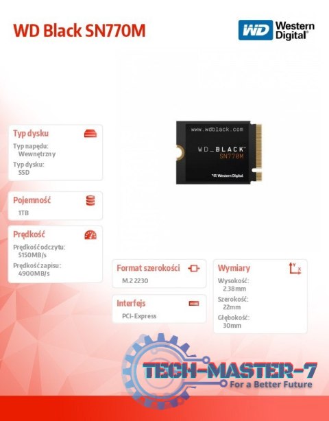 Dysk SSD WD Black SN770M 1TB NVMe 2230 M2 Dysk SSD WD Black SN770M 1TB NVMe 2230 M2