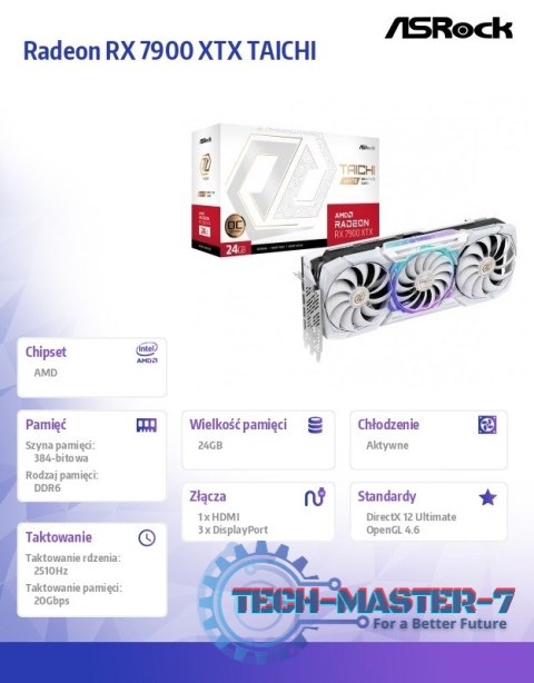 Karta graficzna Radeon RX 7900 XTX TAICHI 24GB OC GDDR6 384bit biała Karta graficzna Radeon RX 7900 XTX TAICHI 24GB OC GDDR6 384bit biała