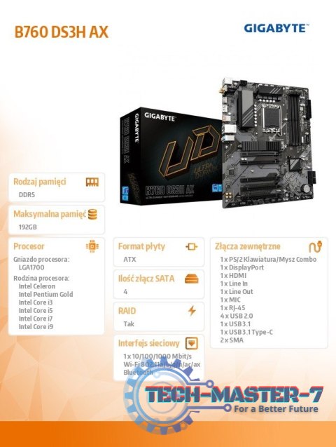 Płyta główna B760 DS3H AX s1700 4DDR5 DP/HDMI ATX Płyta główna B760 DS3H AX s1700 4DDR5 DP/HDMI ATX