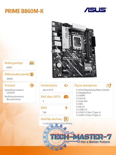 Płyta główna PRIME B860M-K s1851 XDDR5 USBC mATX Płyta główna PRIME B860M-K s1851 XDDR5 USBC mATX