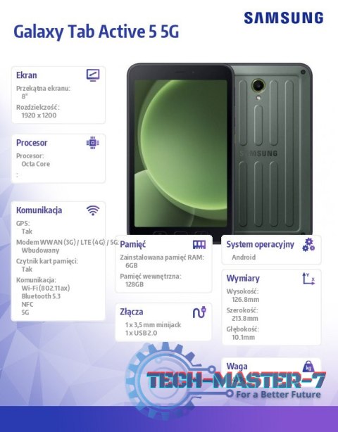 Tablet Tab Active5 5G (8.0 cali, 6+128GB) Enterprise Edition Zielony Tablet Tab Active5 5G (8.0 cali, 6+128GB) Enterprise Edition Zielony