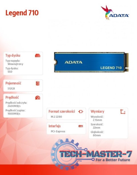 Dysk SSD Legend 710 512GB PCIe 3x4 2.4/1.6 GB/s M2 Dysk SSD Legend 710 512GB PCIe 3x4 2.4/1.6 GB/s M2