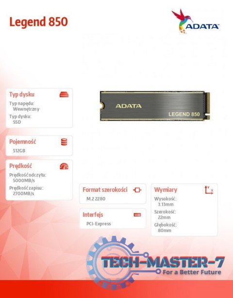 Dysk SSD Legend 850 512GB PCIe 4x4 5/2.7 GB/s M2 Dysk SSD Legend 850 512GB PCIe 4x4 5/2.7 GB/s M2
