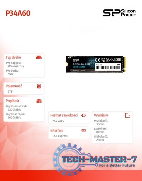 Dysk SSD P34A60 2TB PCIE M.2 NVMe 2200/1600 MB/s Dysk SSD P34A60 2TB PCIE M.2 NVMe 2200/1600 MB/s