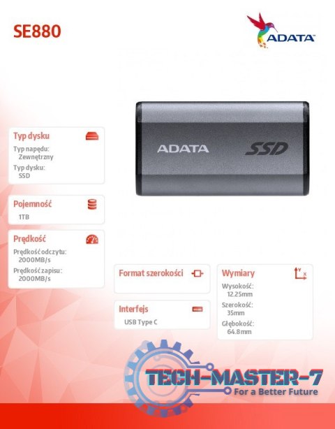 Dysk zewnętrzny SSD SE880 1TB USB3.2A/C Gen2x2 Dysk zewnętrzny SSD SE880 1TB USB3.2A/C Gen2x2